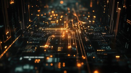 Poster - A glowing circuit board with lines of light streaming across, symbolizing the flow of information in the digital age.