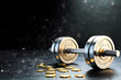 © Steven - money and barbells symbolizing growing wealth. saving and investing concept