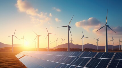 Wall Mural - solar cell in solar farm, alternative energy and sustainable energy, photovoltaic, pure energy renew