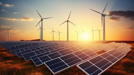 Wall Mural - solar cell in solar farm, alternative energy and sustainable energy, photovoltaic, pure energy renew
