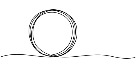Fototapete - Hand drawn circle frame on white background, Round hand drawn frame, one line drawing vector illustration, Continuous one line drawing of scribble black circle. Round frame sketch outline on white