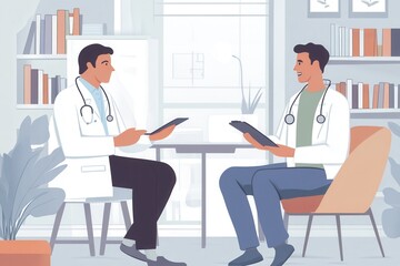 Aufkleber - A doctor explains a diagnosis to a patient in a well-lit consultation room, fostering clear communication and understanding. Generative AI