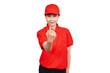 © panadesignteam - Smiling asian delivery courier woman showing beckoning hand gesture isolated transparent