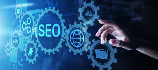 Wall Mural - seo - search engine optimisation, digital internet marketing concept on virtual screen.