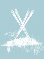 Poster - A creative logo displays a pair of crossed skis on a snowy surface, evoking a sense of winter adventure and excitement for skiing. Generative AI