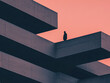 © JuanM - A solitary figure standing on a modern architectural rooftop at sunset in an urban setting