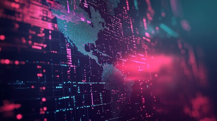 Poster - A digital representation of the Americas with vibrant data visualization elements.