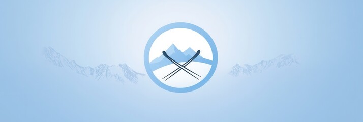 Poster - The logo displays a pair of crossed skis with mountain peaks, representing winter recreation and alpine activities in a snowy setting. Generative AI