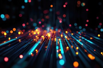 Aufkleber - Vibrant light streaks and glowing orbs create a mesmerizing digital landscape, evoking a sense of depth and motion.