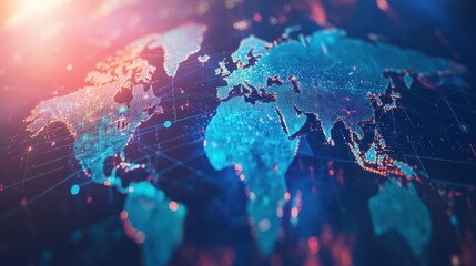 Poster - A digital representation of the world map with glowing connections and data points.