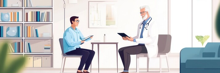 Aufkleber - A doctor explains the diagnosis to a patient in a well-lit consultation room, ensuring clear communication about health matters. Generative AI