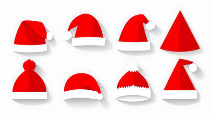 set red santa hats isolated white great christmas designs