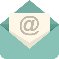 Open envelope is revealing a paper with an at symbol printed on it, representing receiving an email