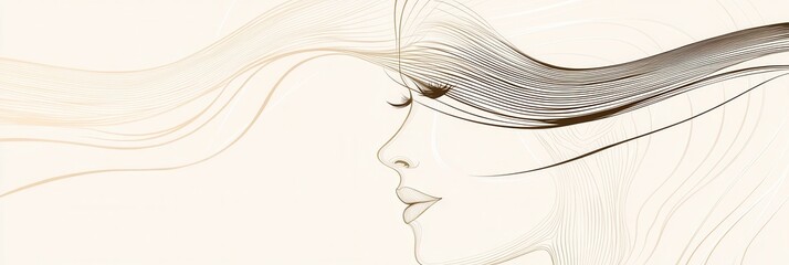 Leinwandbilder - The artwork features graceful, abstract lines that artistically outline a serene female face, capturing elegance and beauty. Generative AI