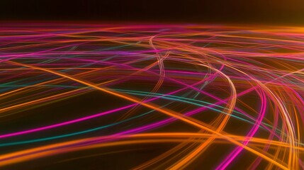 Wall Mural - Abstract Background with Intertwined Neon Light Streaks