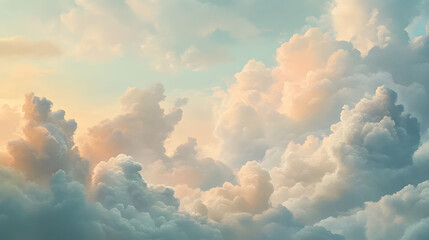 pastel dreamscape of cloud textures, an intricate study of soft, muted hues blending in a serene sky