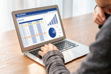 Poster - spreadsheet document information financial startup concept. data and graphs in spreadsheet documents