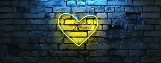 Wall Mural - A neon heart on a dark background symbolizes love and connection.