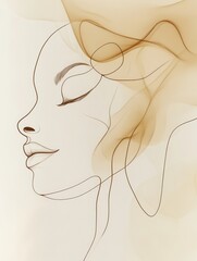 Leinwandbilder - Flowing lines create an artistic representation of a female face, emphasizing serenity and grace through smooth, warm colors. Generative AI