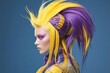 © Avve Diana  - This is a gorgeous portrait of a woman with a yellow-violet hairstyle against a bright blue background.