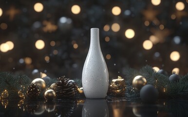 Canvas Print - The display features a sparkling fragrance bottle surrounded by shimmering ornaments, twinkling lights, and twinkle lights during the holiday season.