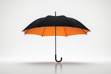 Rainy day accessory with a stylish black and orange umbrella standing on a reflective surface