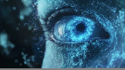 Poster - A close-up shot of a digital eye with a blue glowing iris.