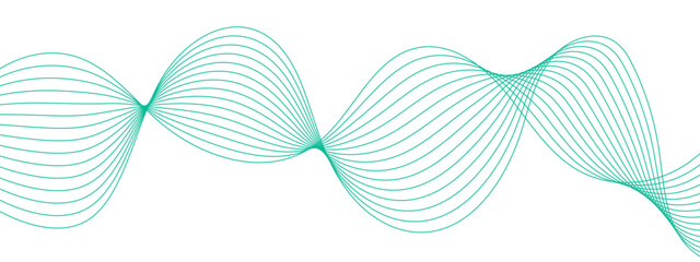 Aufkleber - Wavy lines swoosh on a white background. Luxury, beauty, and thin curves swirl like a flowing stream with digital frequency. Modern art, technology, motion graphics.Wave lines for banners, template