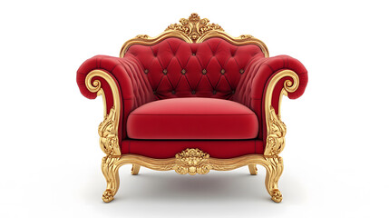 Wall Mural - Red and gold luxury armchair isolated on transparent or white background design, PNG isolated on white background design