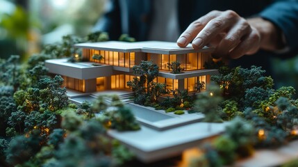 Poster - model house and condo at office real estate agent is explaining the house style