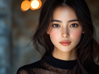 Canvas Print - portrait beautiful Asian hair girl with hairstyle fashion is vibrant and shining