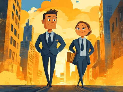 Concept of business achievement illustration cheerful cartoon