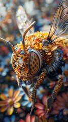 Sticker - Golden Bee: A Close-Up Look at Nature's Beauty