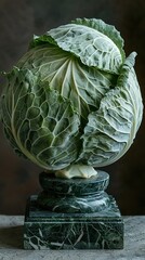 Canvas Print - Green Cabbage on a Marble Pedestal - Still Life Food Photography