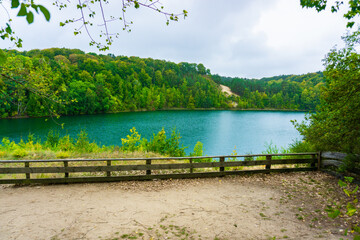 Jezioro Turkusowe, Wolin, Poland, zachodniopomorskie, Jezioro Turkusowe near Wapnica. Lake in Wolin National Park in Poland. Idyllic landscape with green nature by the lake. Turquoise lake.Beautifully