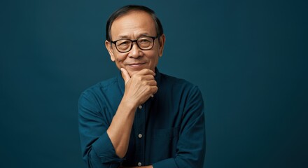 Thoughtful man in glasses and a blue shirt, looking at the camera.