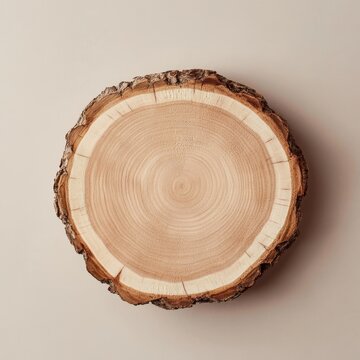 wooden cut of sawn tree trunk on a light background.