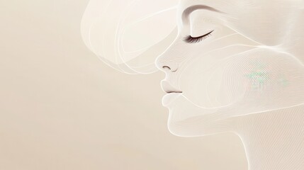 Leinwandbilder - An elegant representation of a female face outlined by flowing abstract lines, set against a soothing neutral backdrop. Generative AI