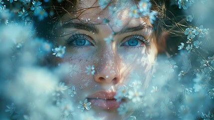 Canvas Print - Woman's Face Hidden Among Delicate White Flowers