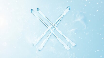 Poster - A logo showcasing two crossed skis on a serene winter background, symbolizing excitement for skiing and winter sports adventures. Generative AI
