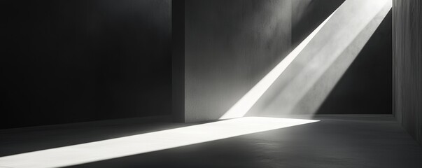 Aufkleber - Light beam casting shadows in an empty dark room. Minimalist architecture and lighting concept