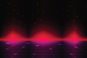Leinwandbilder - Retro Futurism Sci-Fi Background. glowing red neon grid. and stars from vintage arcade computer games	