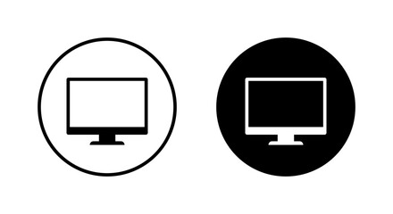 Poster - Computer monitor icon on black circle. PC screen sign symbol