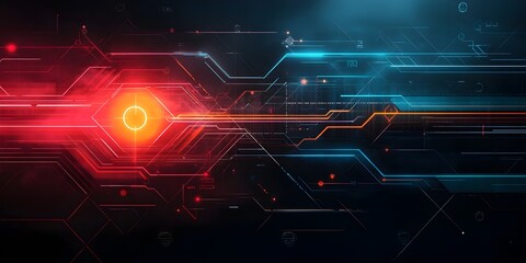 Poster - avant garde abstract composition depicting interconnected pathways of a technologically advanced tra