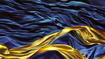Wall Mural - delicate golden ripples move across a dark blue silk surface. The ripples reflect light as they travel, offering a luxurious and calming motion, 4k High-Quality background Animation Video