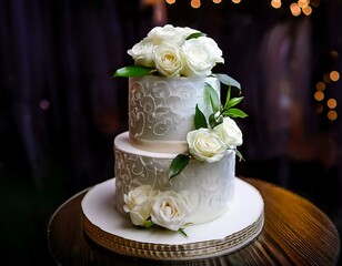 White Roses Grace a Stunning Wedding Cake