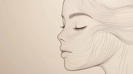 Poster - A graceful representation featuring flowing lines that outline a female face, conveying tranquility and artistic expression. Generative AI