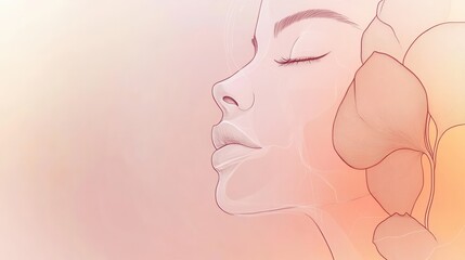 Leinwandbilder - A line art depiction blends a rose petal with the gentle profile of a woman's face, capturing beauty and elegance harmoniously. Generative AI