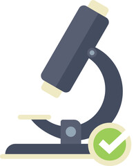 Poster - This flat vector illustration shows a microscope with a green check mark, depicting a successful experiment