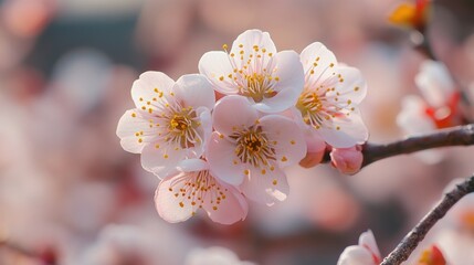 Wall Mural - Delicate Pink Blossoms on a Branch